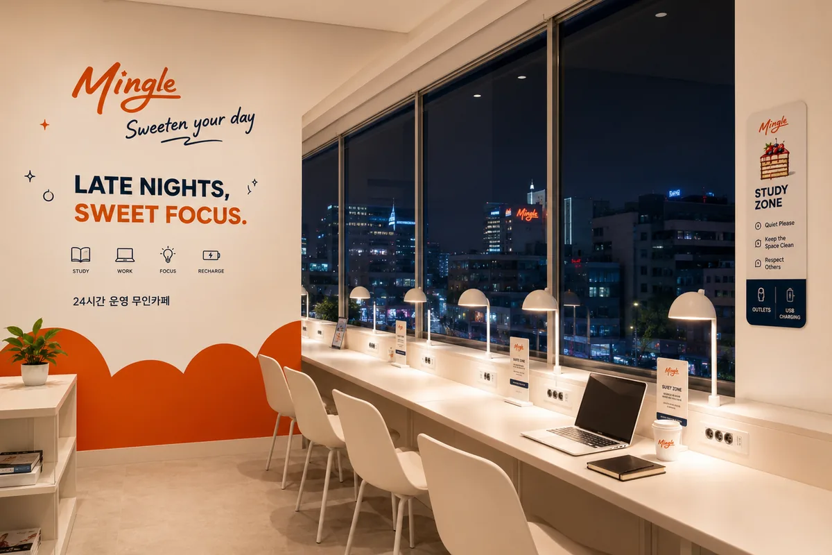 A quiet late-night study corner at Mingle (concept image)
