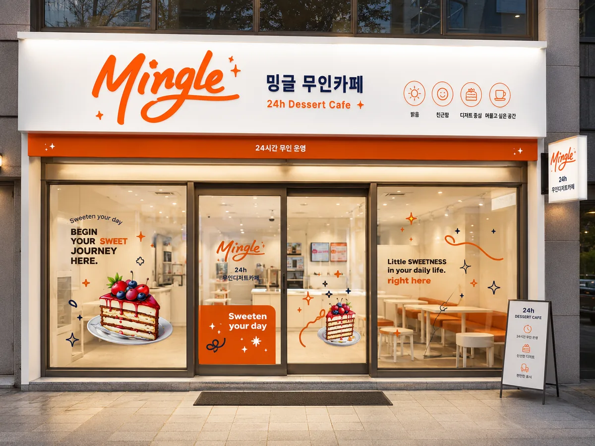 밍글 무인 디저트카페 건대화양점 외관과 간판