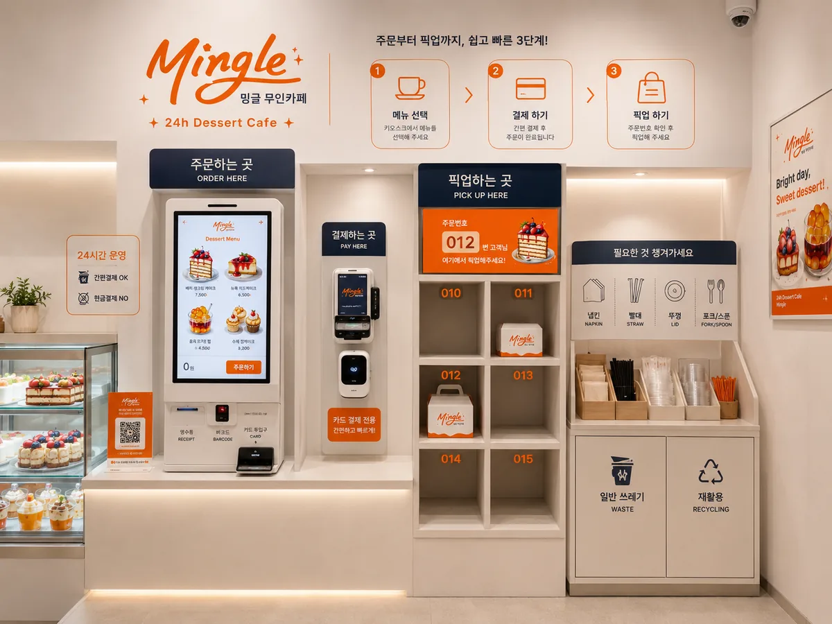 셀프 주문 키오스크와 픽업 존